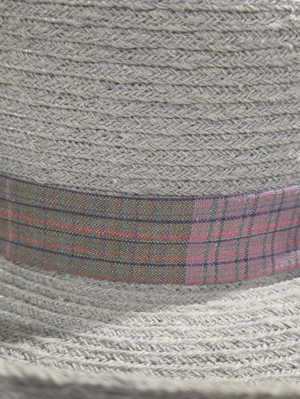 August Hats Gray Hemp Blend Plaid Band Boater Hat